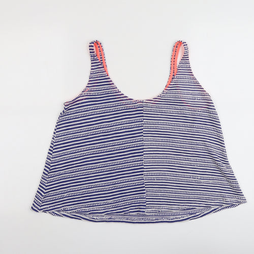 Zara Womens Blue Striped Polyester Cropped Tank Size M Round Neck