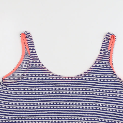 Zara Womens Blue Striped Polyester Cropped Tank Size M Round Neck