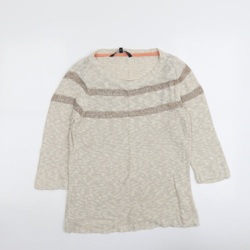 Betty Jackson Womens Beige Round Neck Cotton Pullover Jumper Size 16