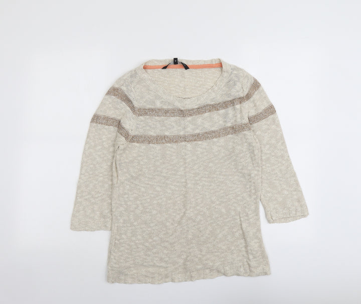 Betty Jackson Womens Beige Round Neck Cotton Pullover Jumper Size 16