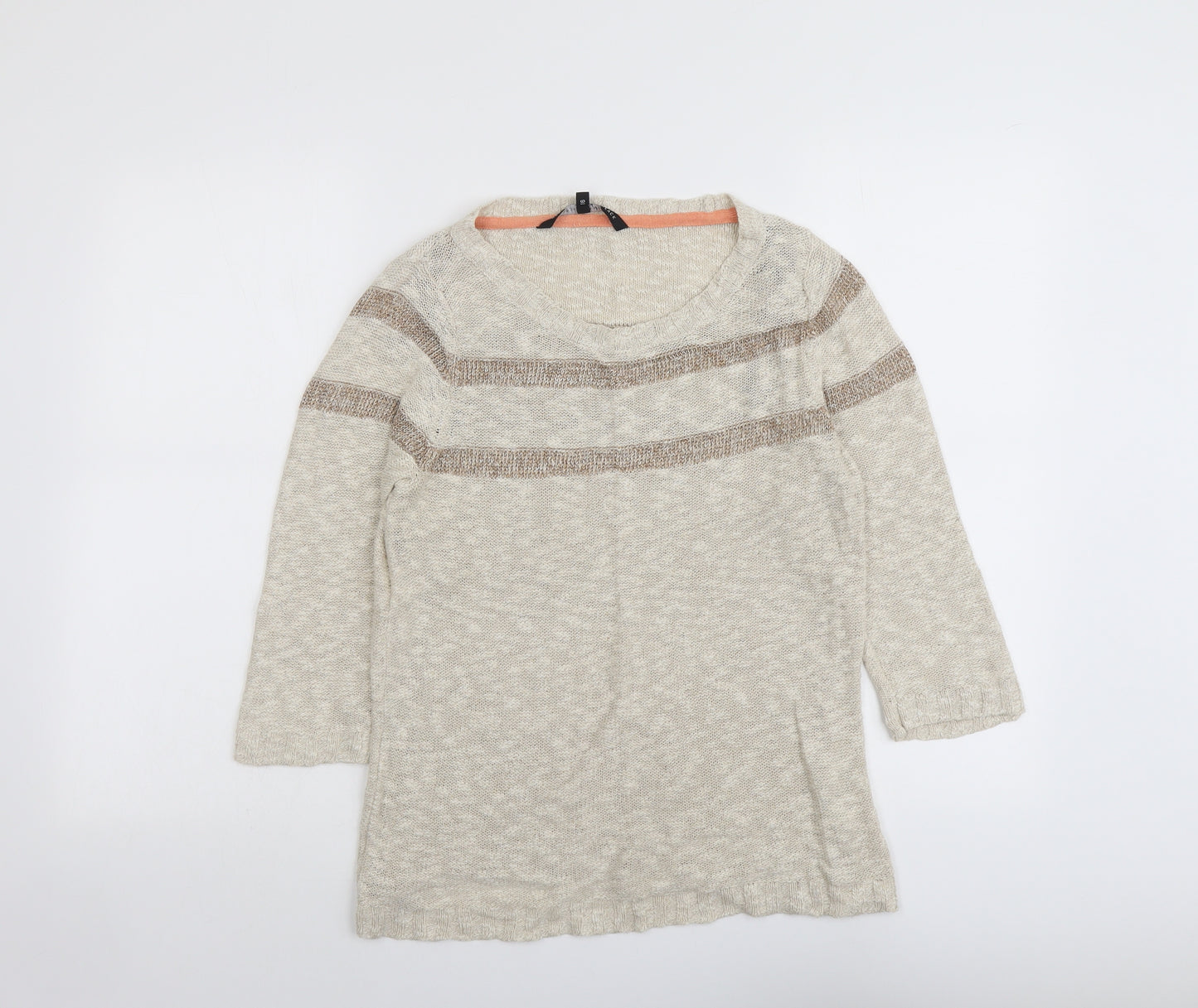 Betty Jackson Womens Beige Round Neck Cotton Pullover Jumper Size 16