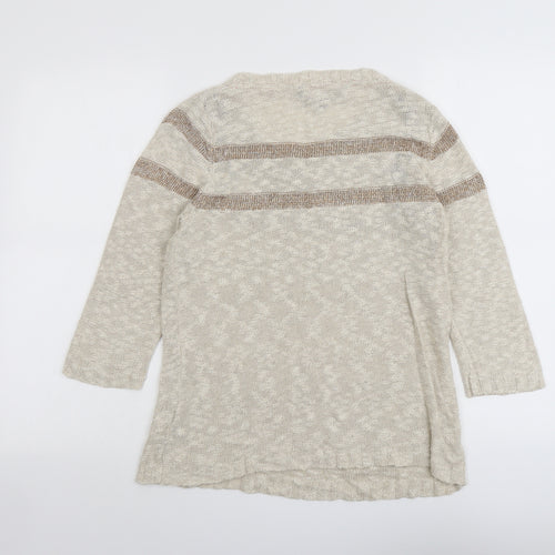 Betty Jackson Womens Beige Round Neck Cotton Pullover Jumper Size 16