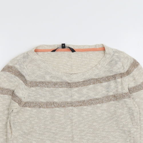 Betty Jackson Womens Beige Round Neck Cotton Pullover Jumper Size 16