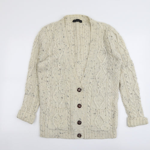 Topshop Womens Beige V-Neck Wool Cardigan Jumper Size 10