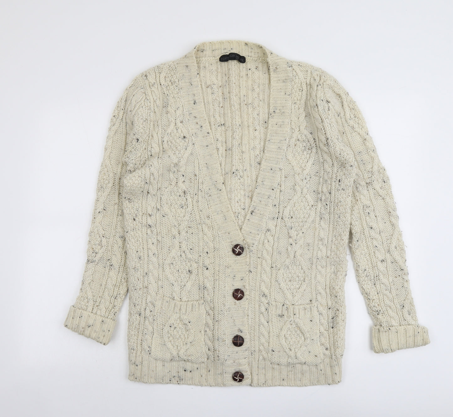 Topshop Womens Beige V-Neck Wool Cardigan Jumper Size 10