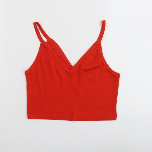 Zara Womens Red Cotton Cropped Tank Size S V-Neck
