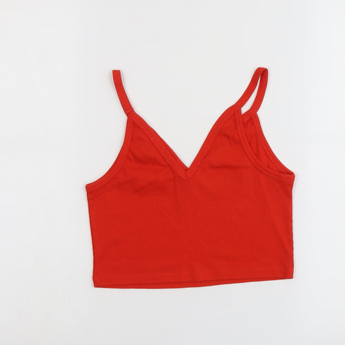 Zara Womens Red Cotton Cropped Tank Size S V-Neck
