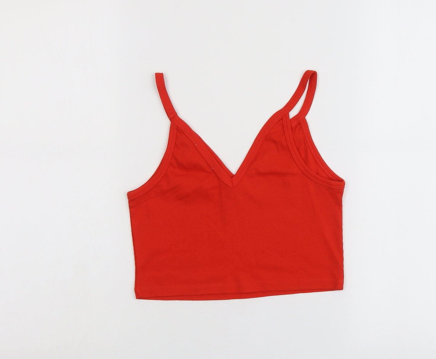 Zara Womens Red Cotton Cropped Tank Size S V-Neck