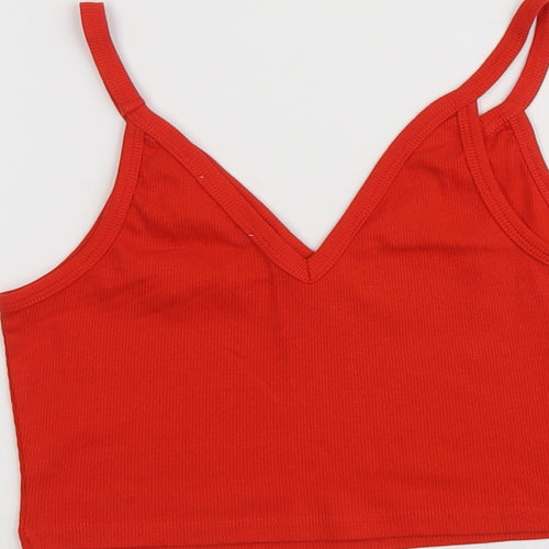Zara Womens Red Cotton Cropped Tank Size S V-Neck