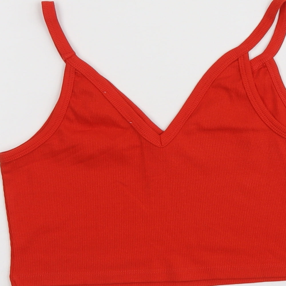 Zara Womens Red Cotton Cropped Tank Size S V-Neck