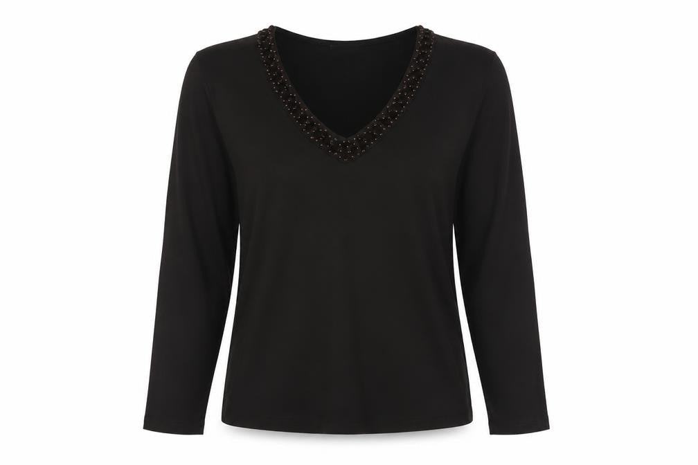 Front view of Zucchero women’s brown viscose basic t-shirt, size UK 14, scoop neck