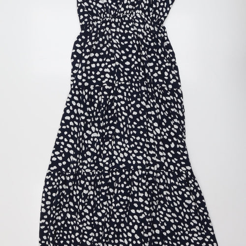 Collection London Womens Blue Geometric Polyester Maxi Size L Round Neck Button