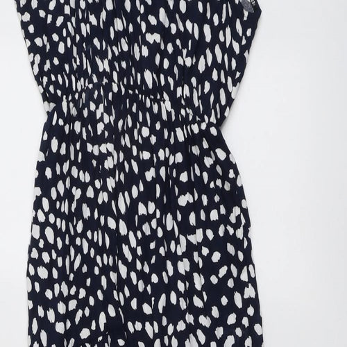 Collection London Womens Blue Geometric Polyester Maxi Size L Round Neck Button