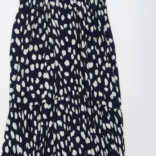 Collection London Womens Blue Geometric Polyester Maxi Size L Round Neck Button