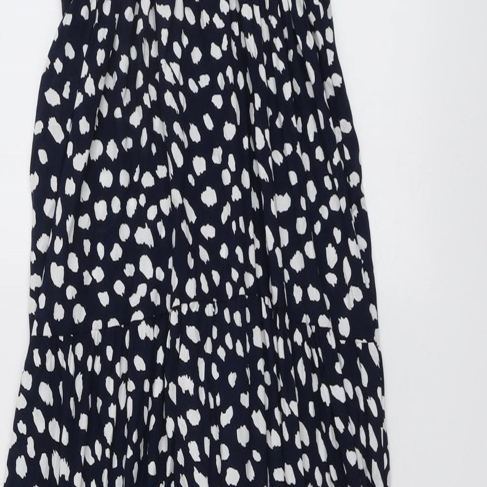 Collection London Womens Blue Geometric Polyester Maxi Size L Round Neck Button