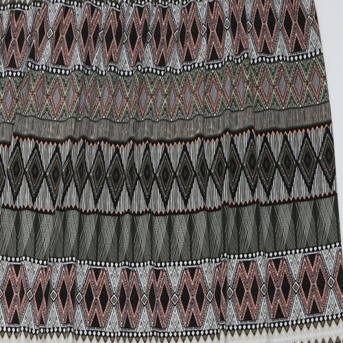 Zest Womens Green Geometric Polyester Maxi Size XL V-Neck Pullover