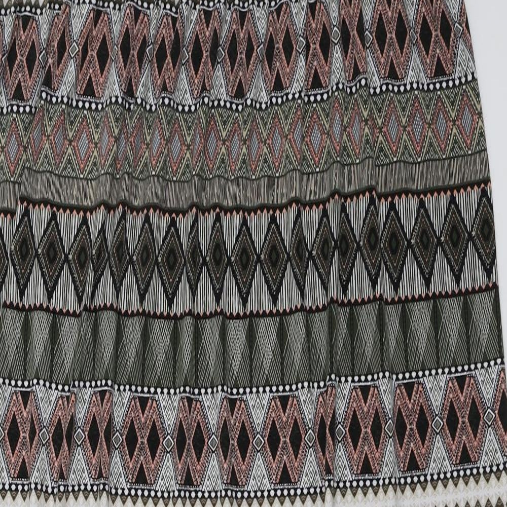 Zest Womens Green Geometric Polyester Maxi Size XL V-Neck Pullover