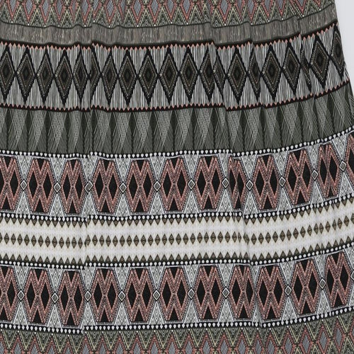 Zest Womens Green Geometric Polyester Maxi Size XL V-Neck Pullover