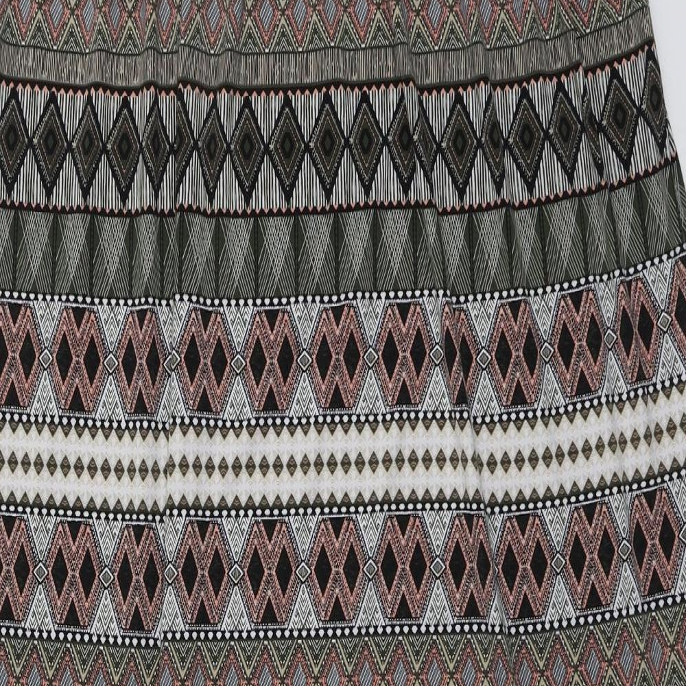 Zest Womens Green Geometric Polyester Maxi Size XL V-Neck Pullover