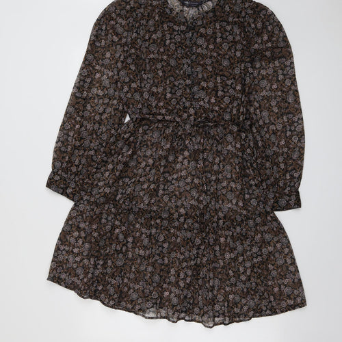 Marks and Spencer Womens Brown Geometric Polyester Shift Size 12 Round Neck Button