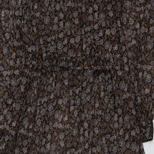 Marks and Spencer Womens Brown Geometric Polyester Shift Size 12 Round Neck Button