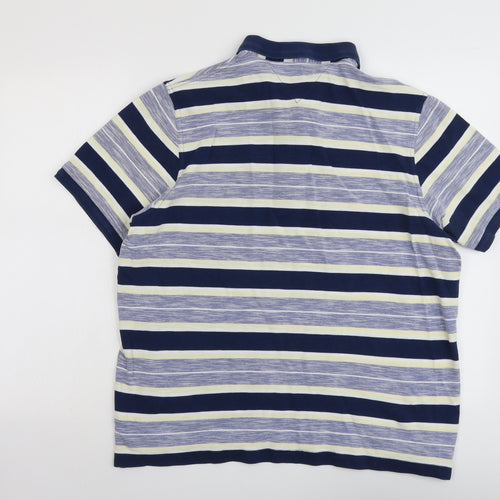 Lincoln Mens Blue Striped Cotton Polo Size XL Collared Button