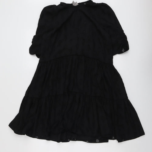 H&M Womens Black Geometric Polyester Trapeze & Swing Size 6 Round Neck Button