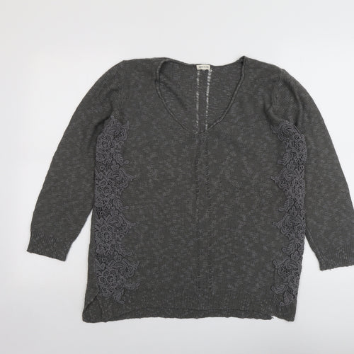 River Island Womens Grey Round Neck Cotton Pullover Jumper Size 16
