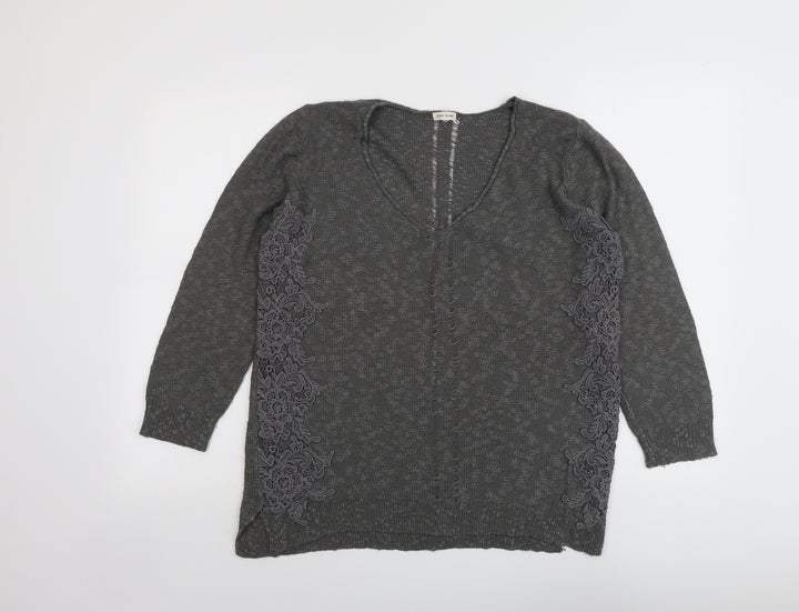 River Island Womens Grey Round Neck Cotton Pullover Jumper Size 16