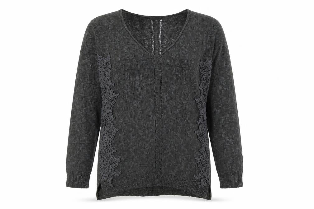 Front view of River Island women’s grey round neck cotton jumper, size UK 16
