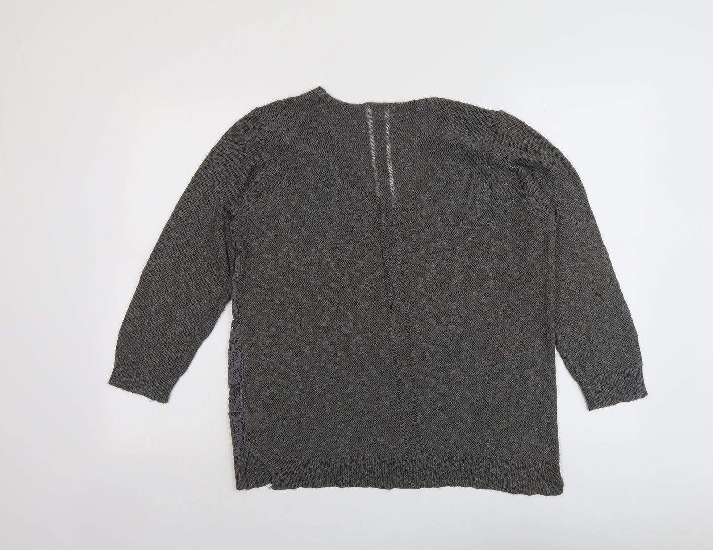 River Island Womens Grey Round Neck Cotton Pullover Jumper Size 16