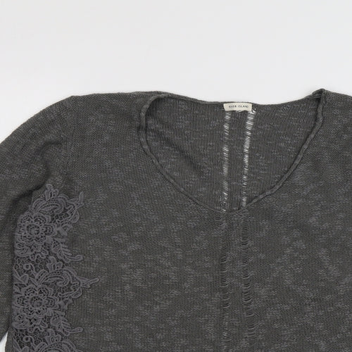 River Island Womens Grey Round Neck Cotton Pullover Jumper Size 16