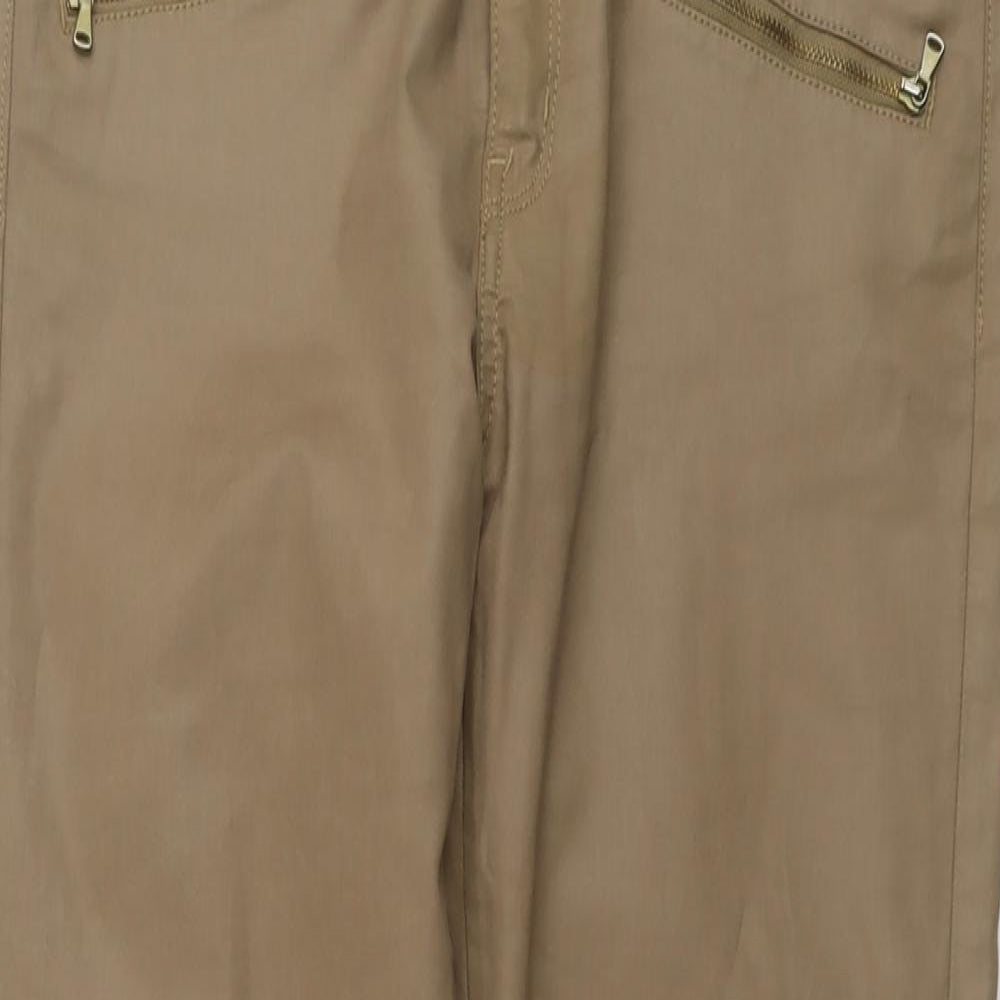 Zara Womens Beige Polyester Trousers Size 14 L29 in Slim Button