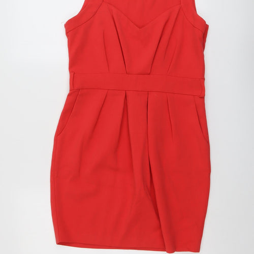 Miss Selfridge Womens Red Polyester Shift Size 14 V-Neck Pullover