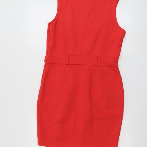 Miss Selfridge Womens Red Polyester Shift Size 14 V-Neck Pullover