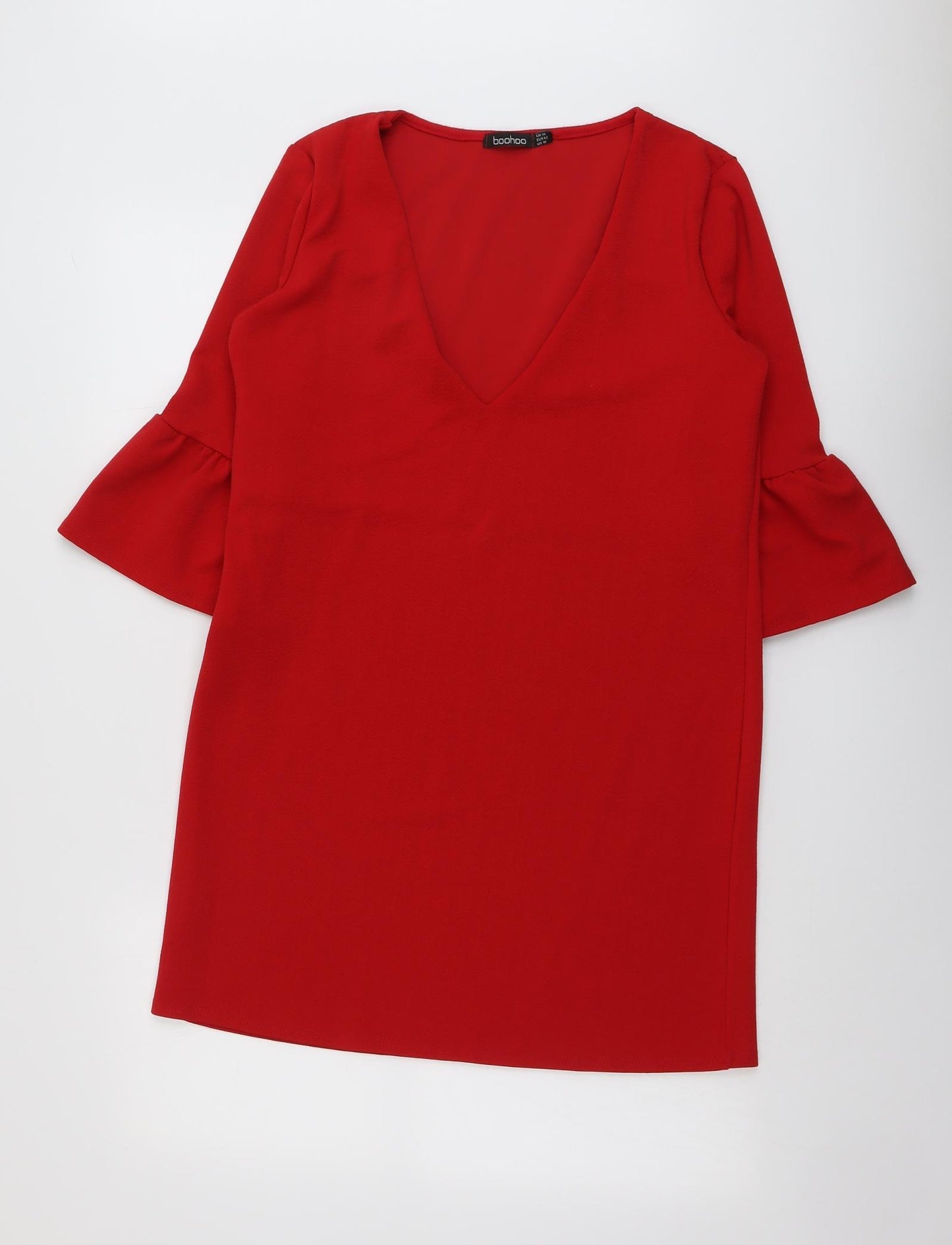 Boohoo Womens Red Polyester A-Line Size 14 V-Neck Pullover