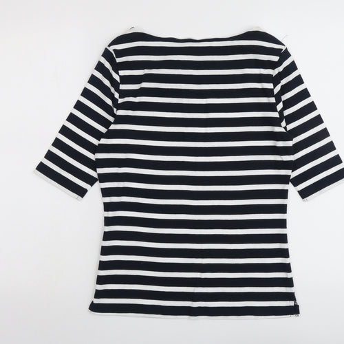 John Lewis Womens Blue Striped Cotton Basic T-Shirt Size 12 Round Neck