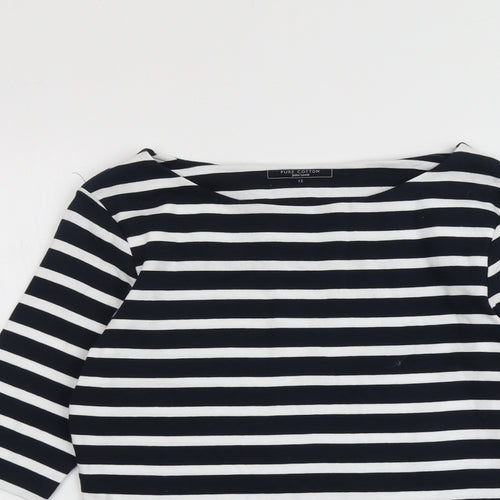John Lewis Womens Blue Striped Cotton Basic T-Shirt Size 12 Round Neck