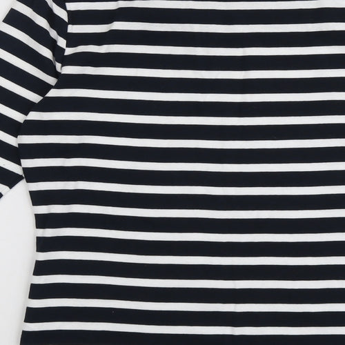 John Lewis Womens Blue Striped Cotton Basic T-Shirt Size 12 Round Neck