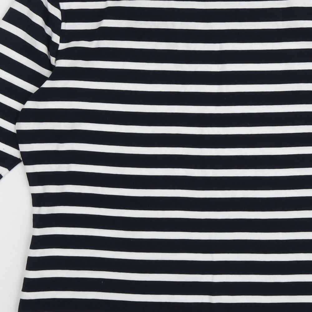 John Lewis Womens Blue Striped Cotton Basic T-Shirt Size 12 Round Neck