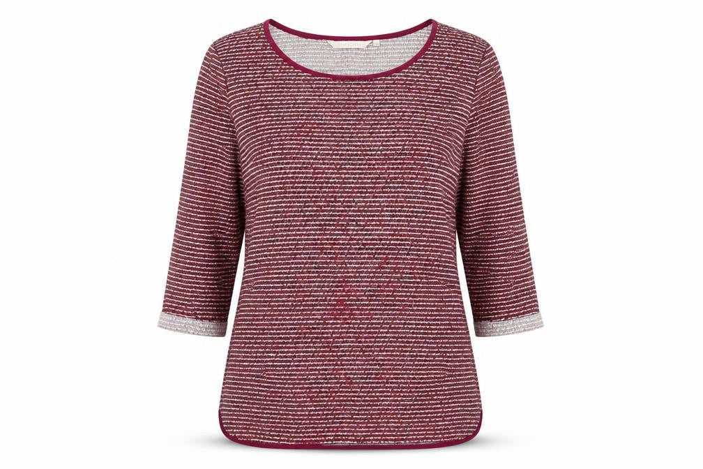 Front view of Epilogue women’s pink round neck polyester jumper, size UK 14