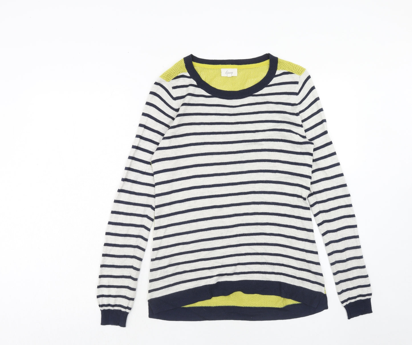 Linea Womens Multicoloured Round Neck Striped Nylon Pullover Jumper Size S