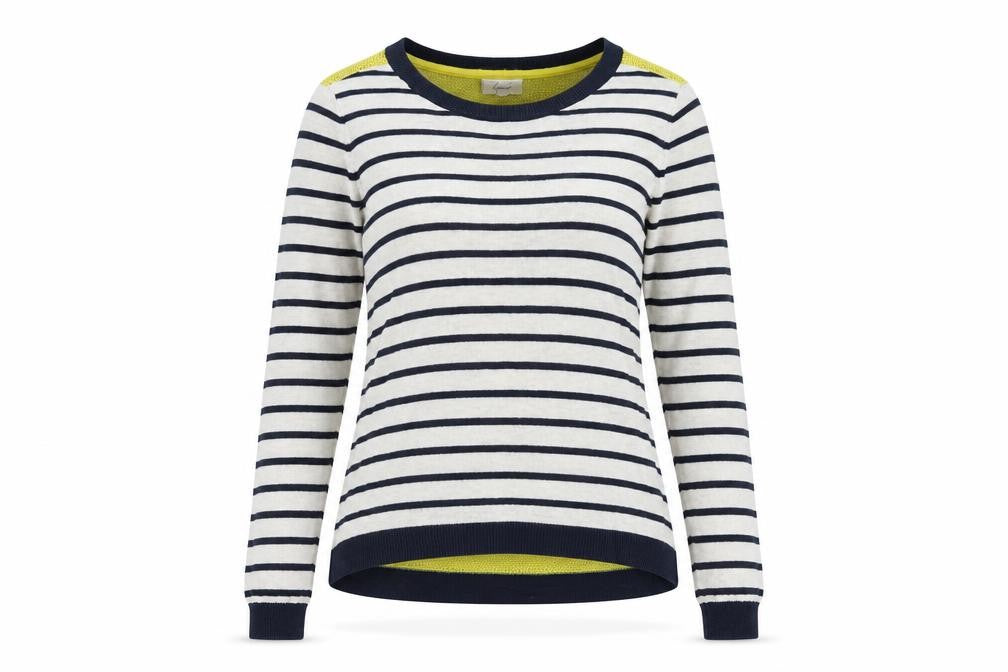 Front view of Linea women’s multicoloured round neck striped nylon jumper, size S