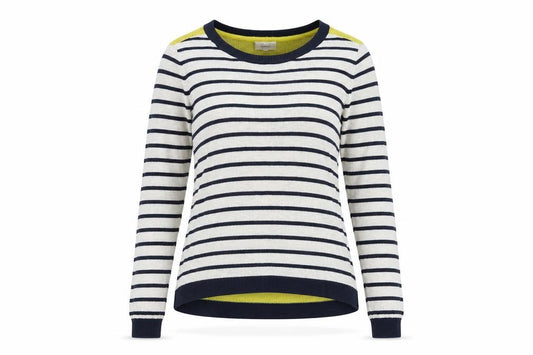 Front view of Linea women’s multicoloured round neck striped nylon jumper, size S