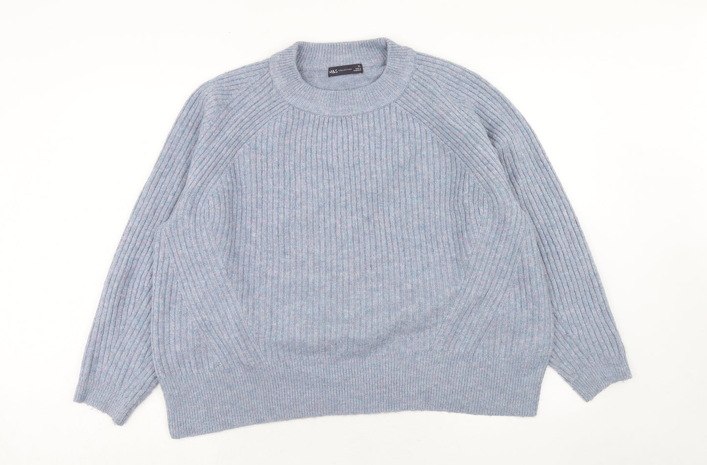 Marks and Spencer Womens Blue Round Neck Acrylic Pullover Jumper Size XL