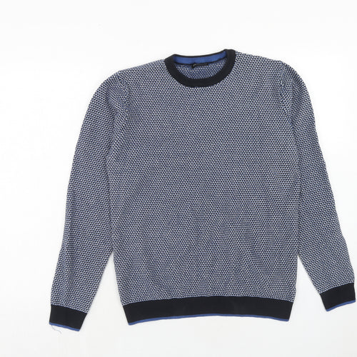 NEXT Mens Blue Round Neck Cotton Pullover Jumper Size M Long Sleeve