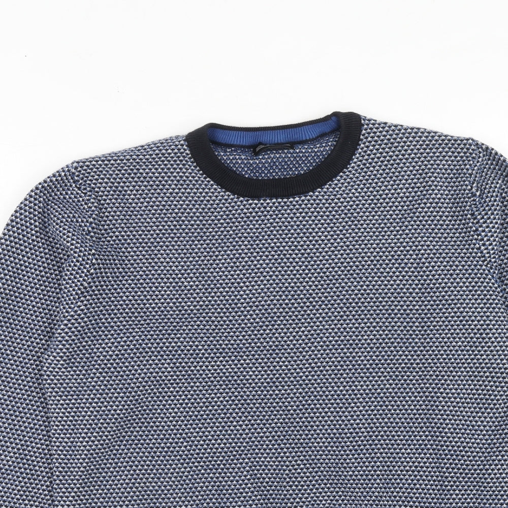 NEXT Mens Blue Round Neck Cotton Pullover Jumper Size M Long Sleeve