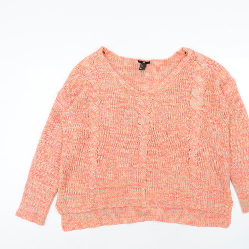 H&M Womens Pink V-Neck Acrylic Pullover Jumper Size L