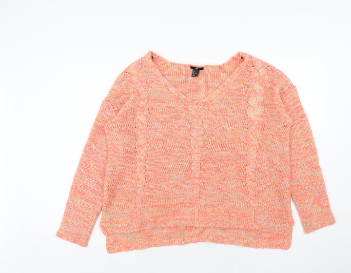 H&M Womens Pink V-Neck Acrylic Pullover Jumper Size L