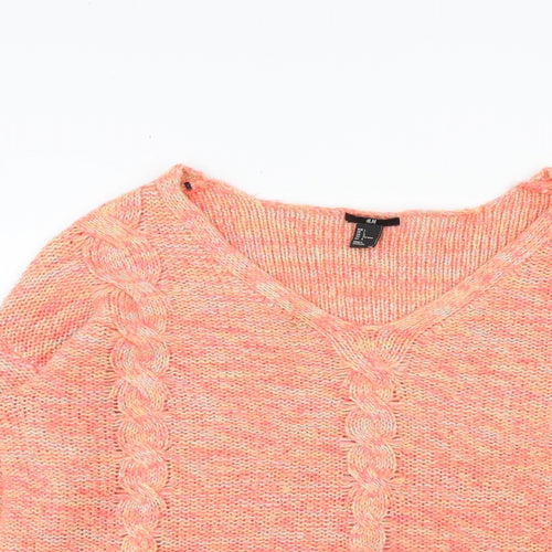H&M Womens Pink V-Neck Acrylic Pullover Jumper Size L
